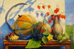 Still life with pumpkin and physalis