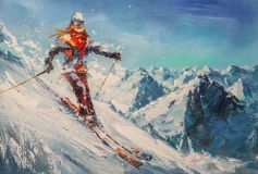 A skier. Coming down the slope